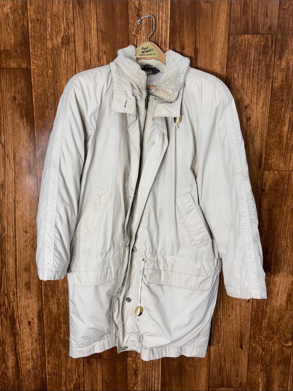 London Fog Cream Men's Lightweight Puffer Parka with Sherpa Collar